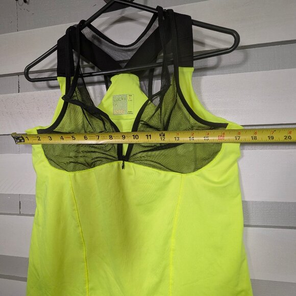 Lucky in Love Women's XL Built in Bra Tank Top Neon Yellow Tennis Mesh Zip black - Picture 8 of 10